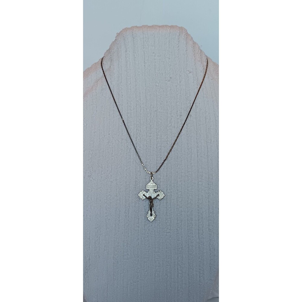Vintage Silvertone Crucifix Cross Pendant Necklace 23 in
